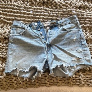 Agolde Women's Frayed Denim Shorts - Light Blue
